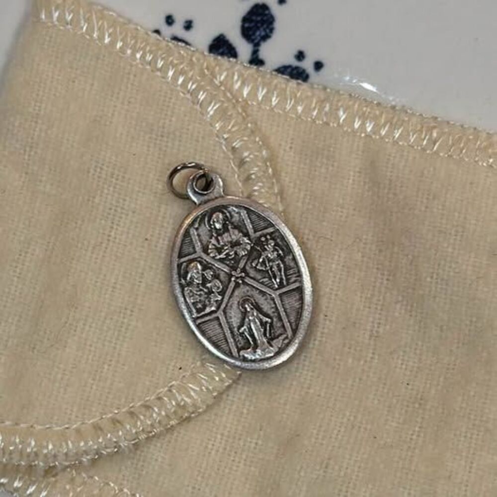 Vintage Italian Four Way Medal St Christopher Joseph Sacred Heart Miraculous
